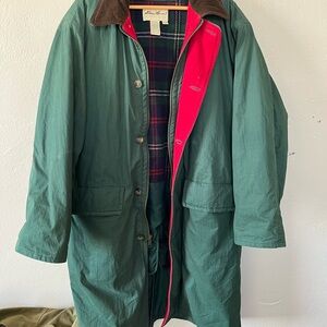 Eddie Bauer Green Coat with plaid Interior Lining